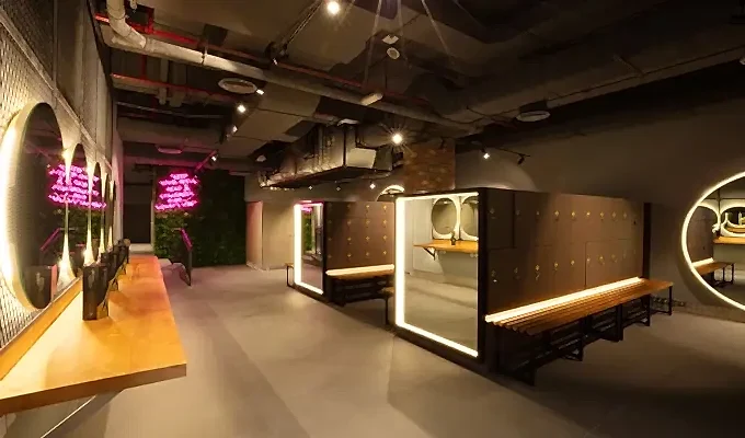 Gym changing room for members to change and store belongings.